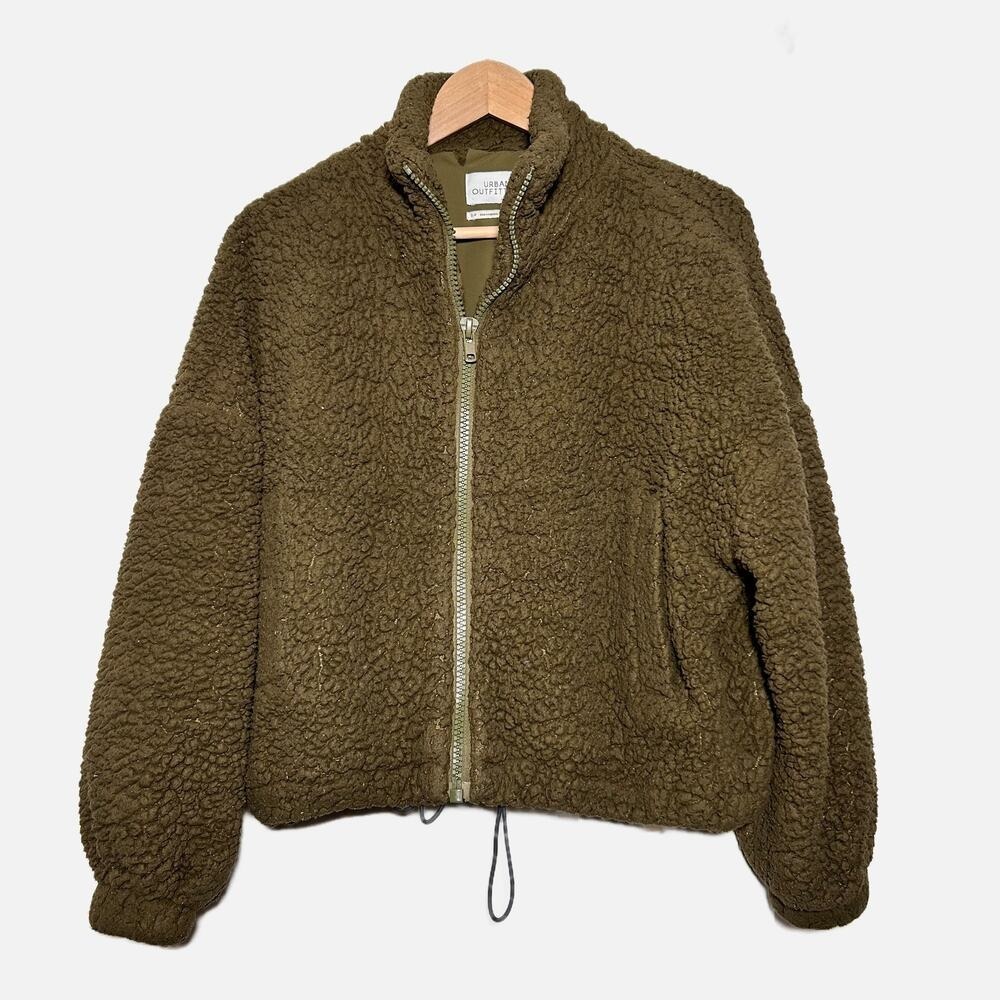 Urban Outfitters Oversized Full Zip Teddy Coat Jacket Sherpa Moss Green Small